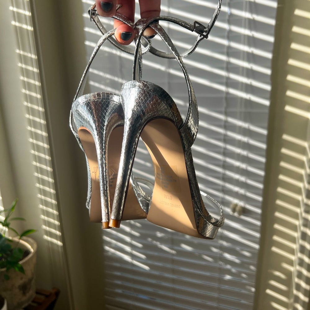Silver Nine West high heels
